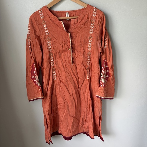 The Unbranded Brand Tops - Ethnic by Outfitters and is size M Women's Orange Top Embroidered Long Sleeve